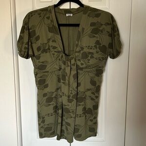 Splendid Leaf Pattern Green Short-Sleeve Top